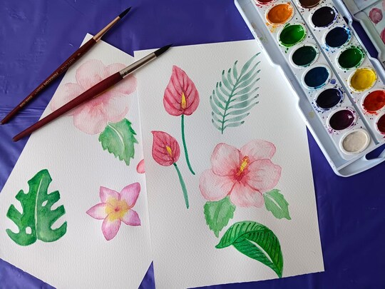 Painting Tropical Watercolor Flowers